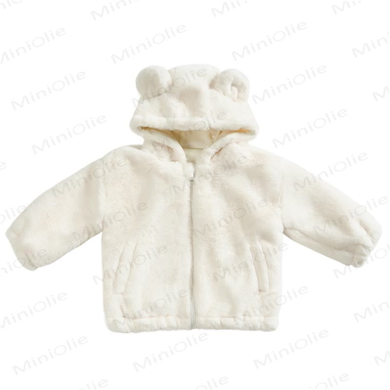 Toddler Solid Color Fleece Hooded Jacket - White - 5T - image 9