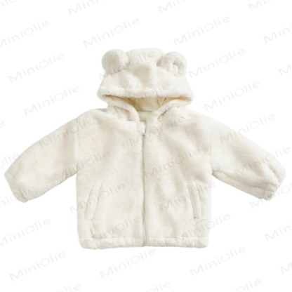 Toddler Solid Color Fleece Hooded Jacket - White - 5T - image 9