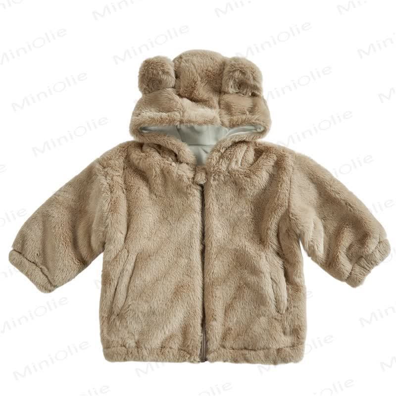 Toddler Solid Color Fleece Hooded Jacket - Brown - 5T - image 1
