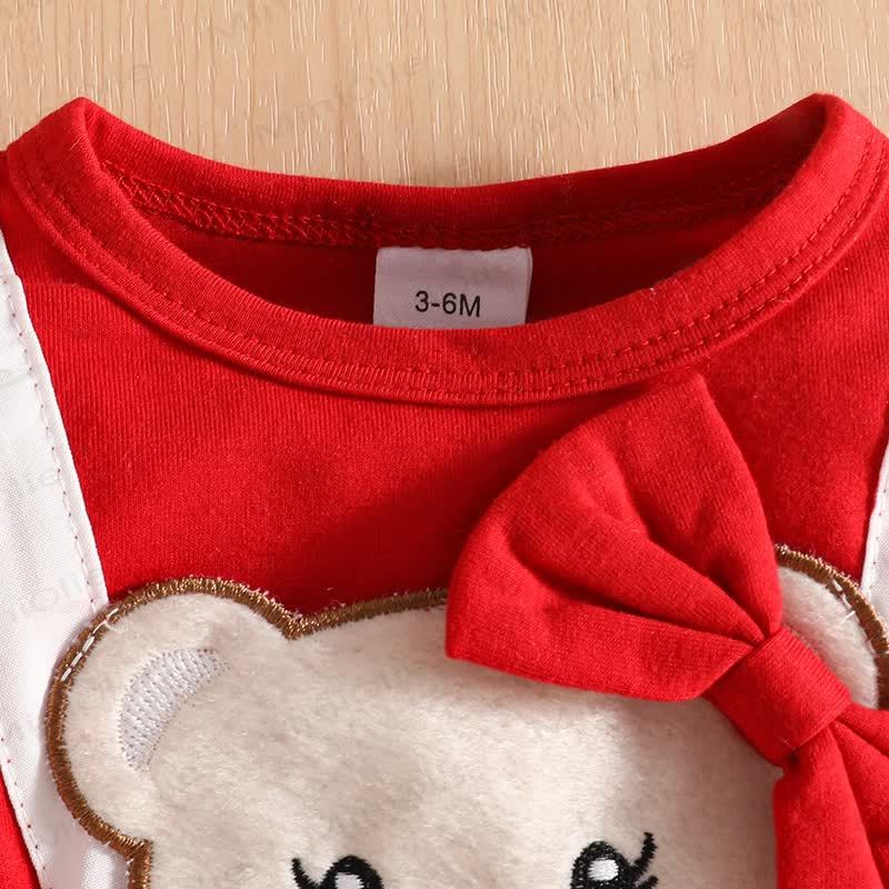 Baby Girl Bow Bear Love Flying Sleeves Suspender Skirt - image 3
