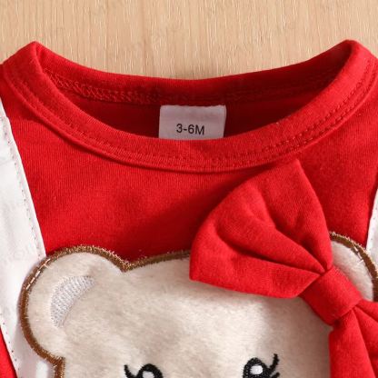 Baby Girl Bow Bear Love Flying Sleeves Suspender Skirt - image 3