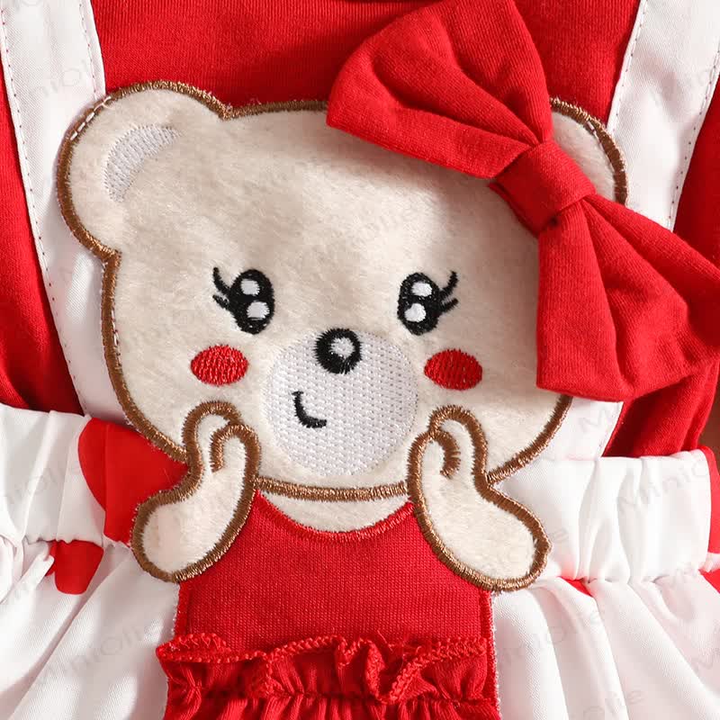 Baby Girl Bow Bear Love Flying Sleeves Suspender Skirt - image 4