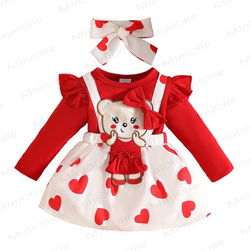 Baby Girl Bow Bear Love Flying Sleeves Suspender Skirt - image 2