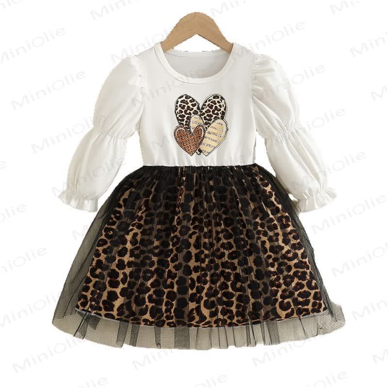 Toddler Kid Girl Love Leopard Print Spliced Yarn Dress - image 2