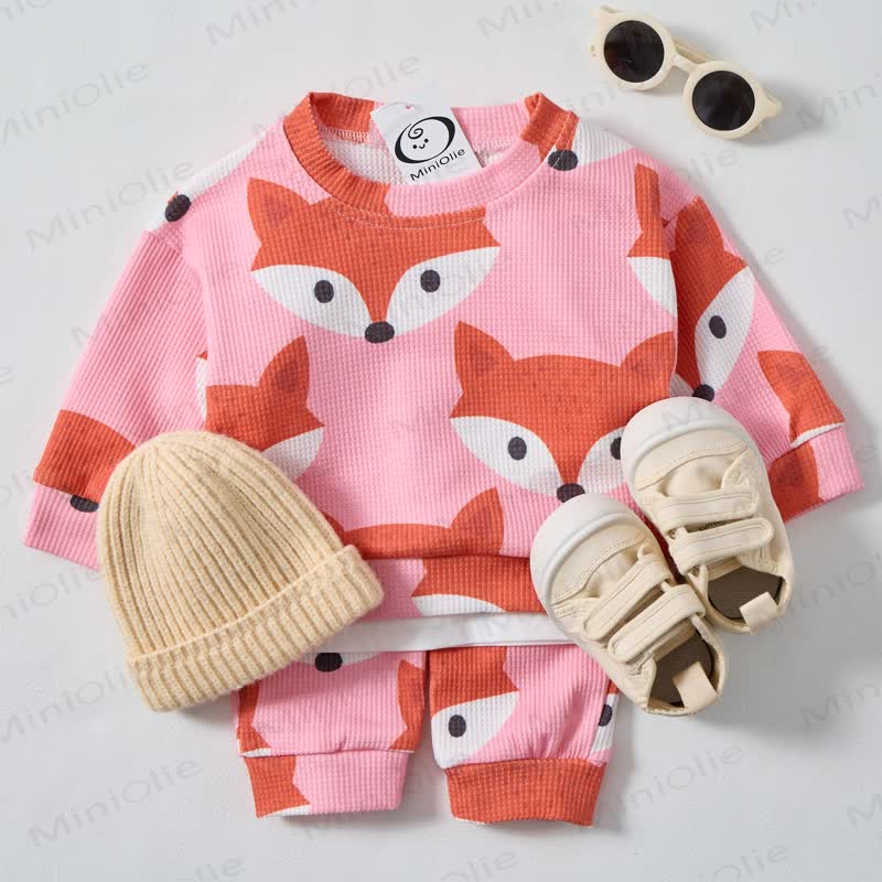 Baby Fox Pink Waffle 2-piece Set - Pink - 3-5T - image 1