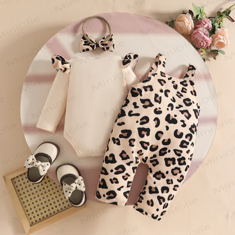 LOVELY BABY Baby Girl Leopard Print Bodysuit & Bow Overalls - image 2