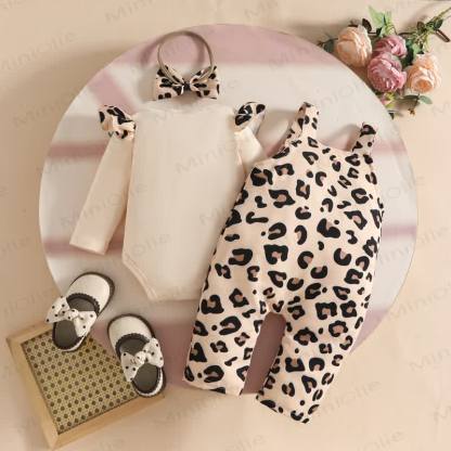 LOVELY BABY Baby Girl Leopard Print Bodysuit & Bow Overalls - image 2