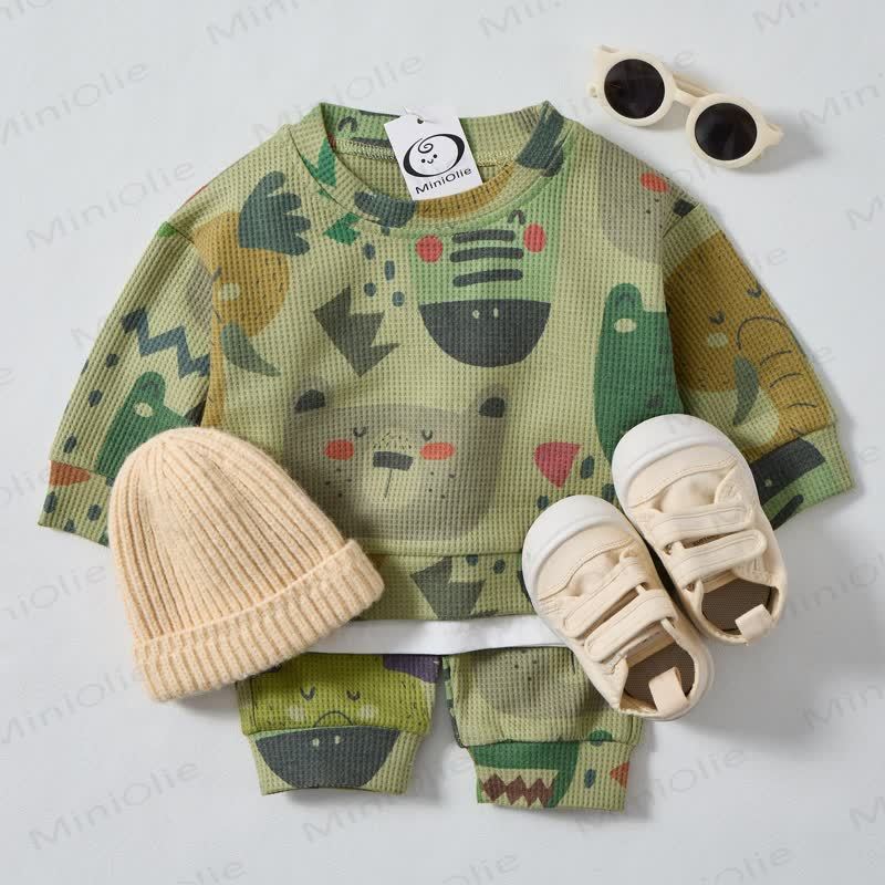 Baby Toddler Animal Waffle Green 2-piece Set - Green - 3-5T - image 1