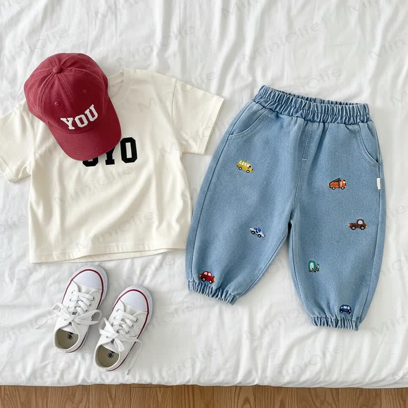 Baby Toddler Boy Embroidered Car Denim Jogger Pants - image 5