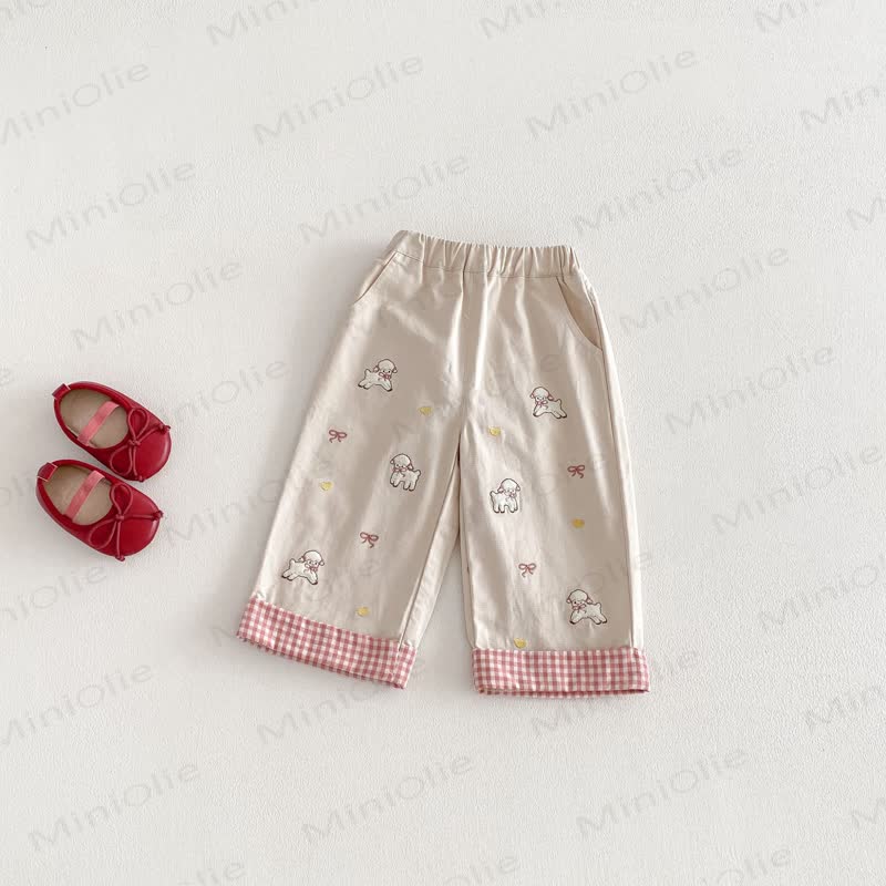 Baby Toddler Girl Sheep Bow Love Plaid Pants - Beige - 5-7T - image 2