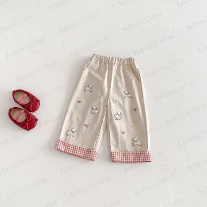 Baby Toddler Girl Sheep Bow Love Plaid Pants - Beige - 5-7T - image 2