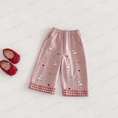 Baby Toddler Girl Sheep Bow Love Plaid Pants - Pink - 5-7T - image 1