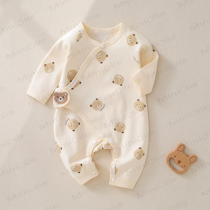  Baby Beige Bear Print Pajamas Romper - Beige - 3-6M - image 1