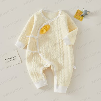 Baby Solid Color Quilted Pajamas Romper - Yellow - 3-6M - image 2