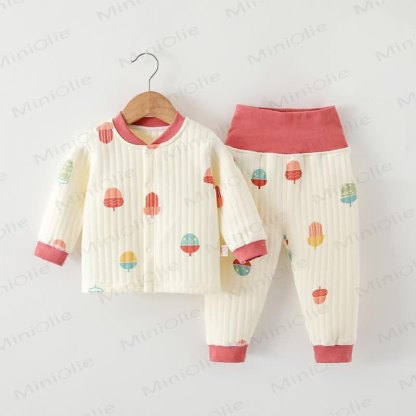Baby Colorful Pinecone Print Warm Pajamas 2 Pieces Set - Beige - 18-24M - image 1
