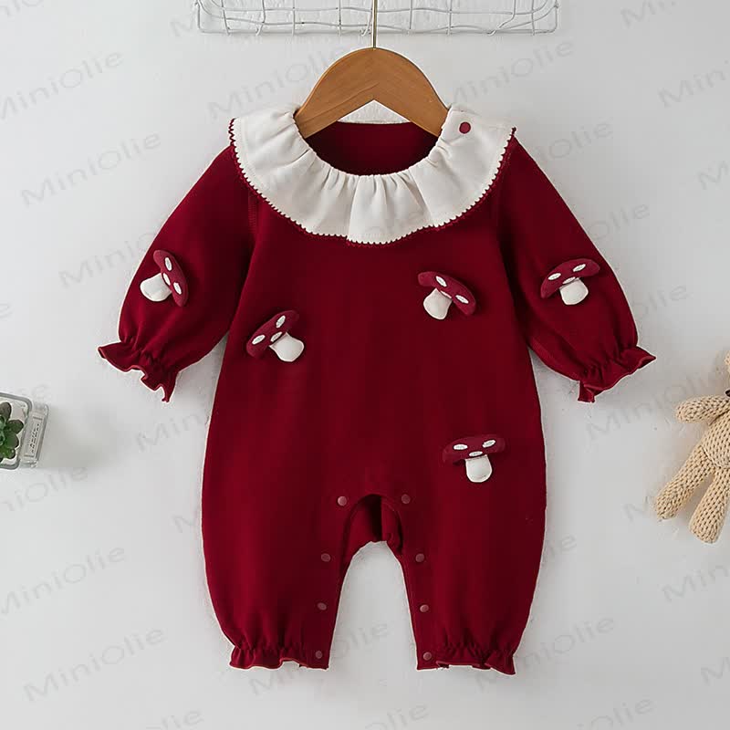 Baby Cartoon Mushroom Newborn Cute Romper - Red - 1-2T - image 1