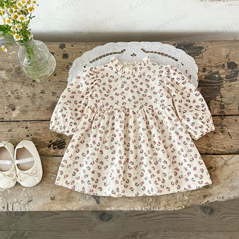 Baby Girl Flower Beige Dress - Beige - 2-3T - image 1
