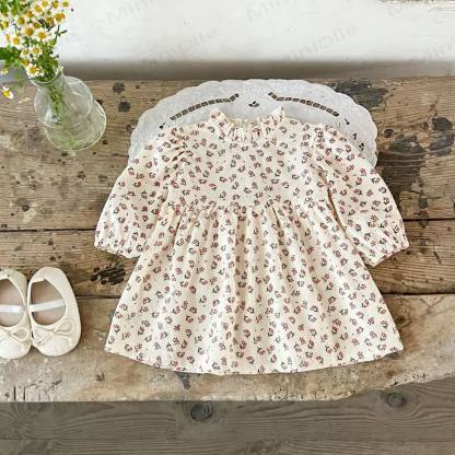 Baby Girl Flower Beige Dress - Beige - 2-3T - image 1