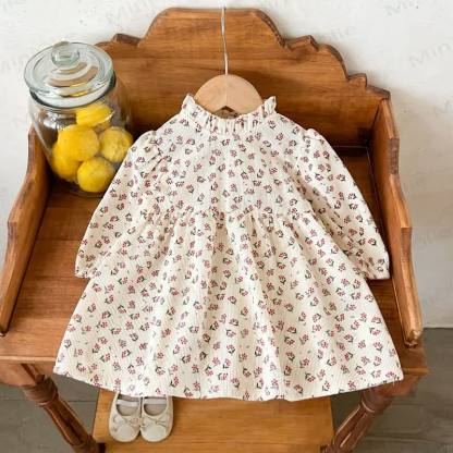 Baby Girl Flower Beige Dress - image 3