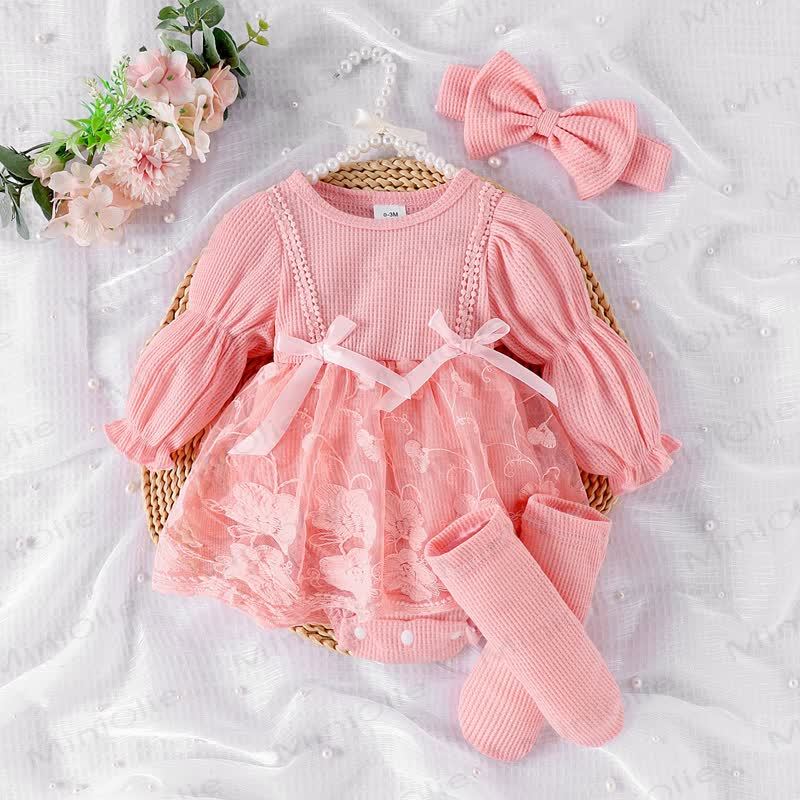 Baby Girl Bow Flower Mesh Dress - Pink - 12-18M - image 2