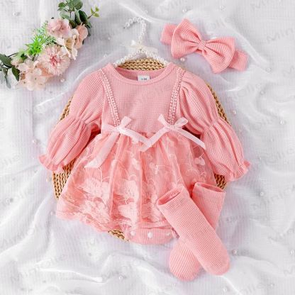 Baby Girl Bow Flower Mesh Dress - Pink - 12-18M - image 2