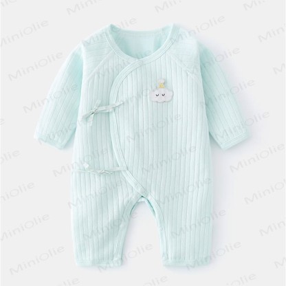 Baby Cartoon Cloud Solid Color Newborn Pajamas Romper - Green - 3-6M - image 7