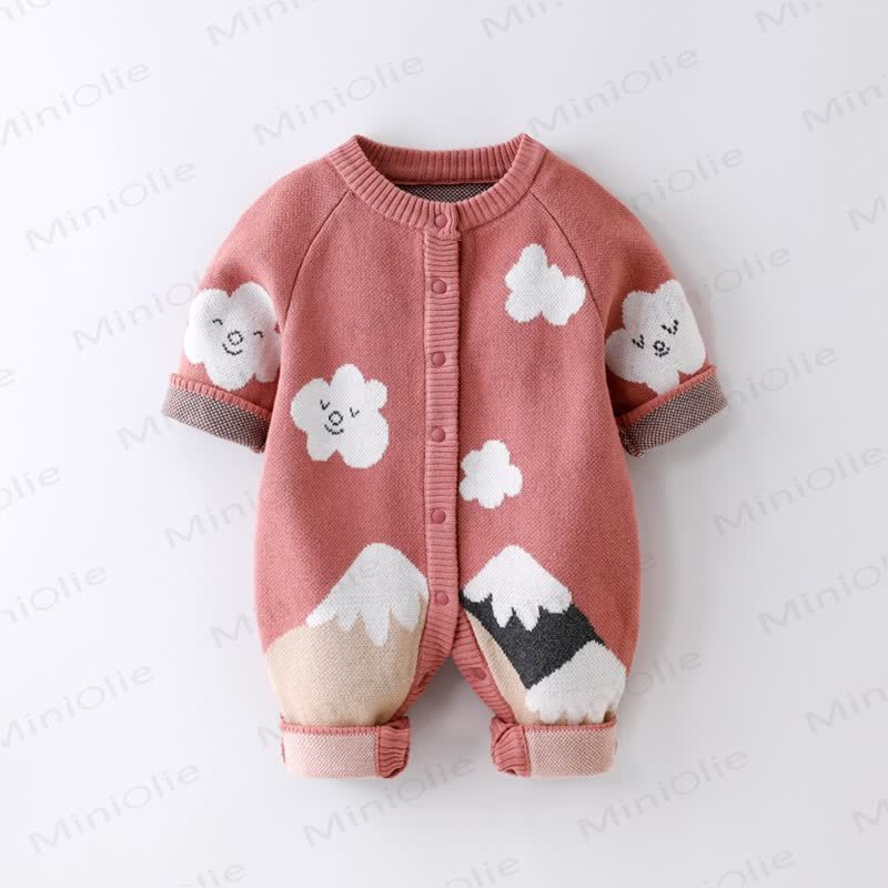 Baby Cartoon Cloud Print Knit Romper - Red - 2-3T - image 1