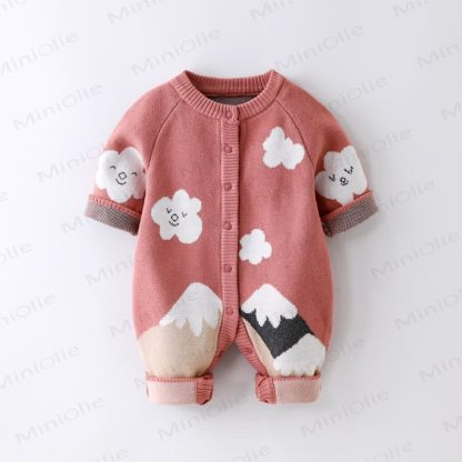 Baby Cartoon Cloud Print Knit Romper - Red - 2-3T - image 1