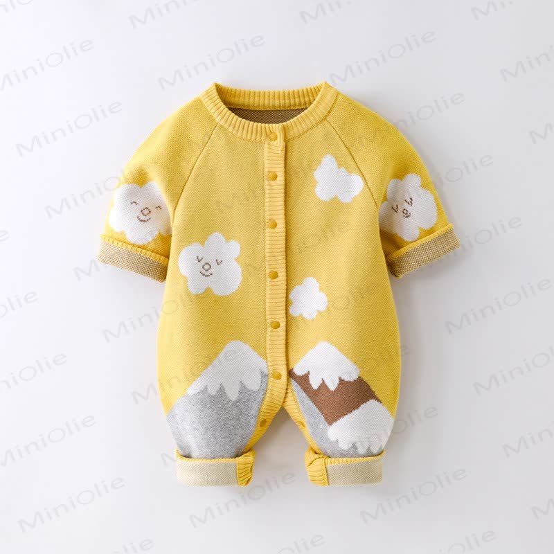 Baby Cartoon Cloud Print Knit Romper - Yellow - 2-3T - image 2