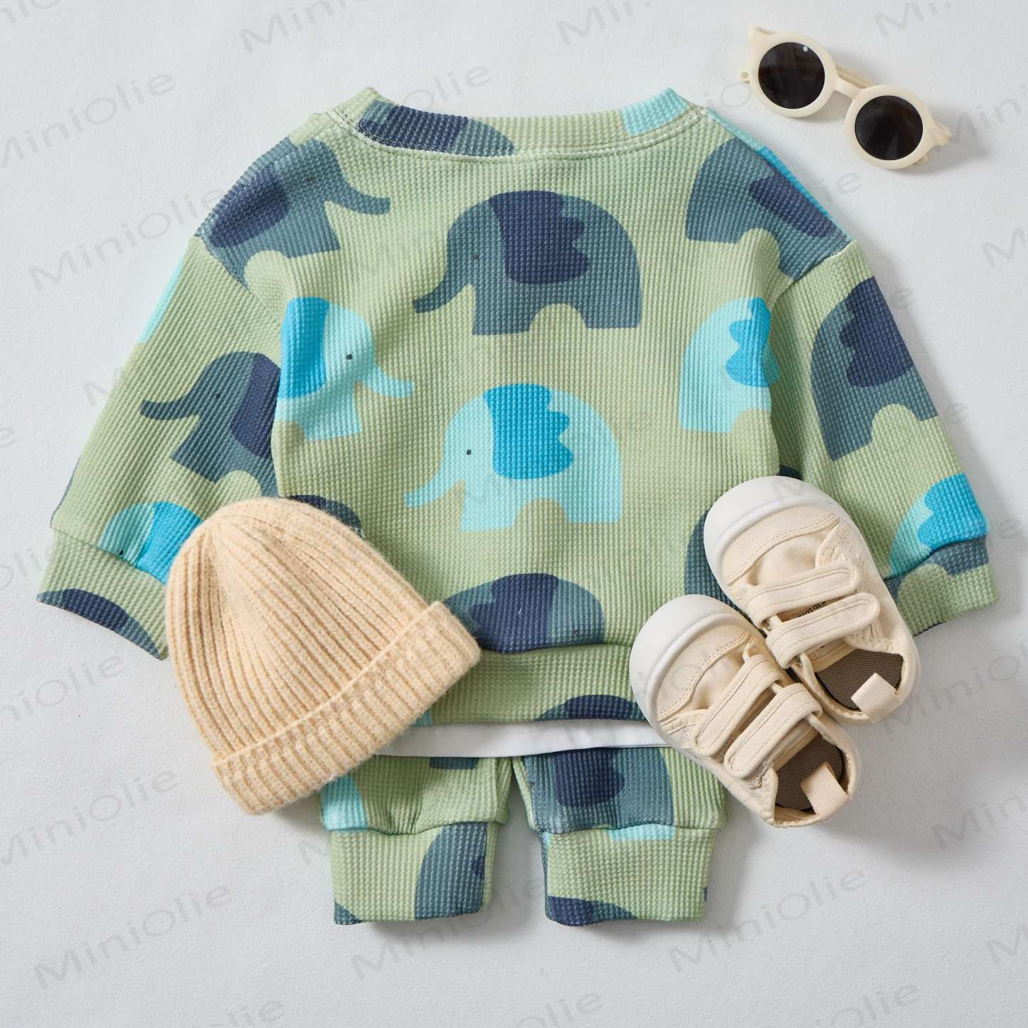 Baby Waffle Blue&Grey Elephant Sweatshirt 2-piece Set - image 7