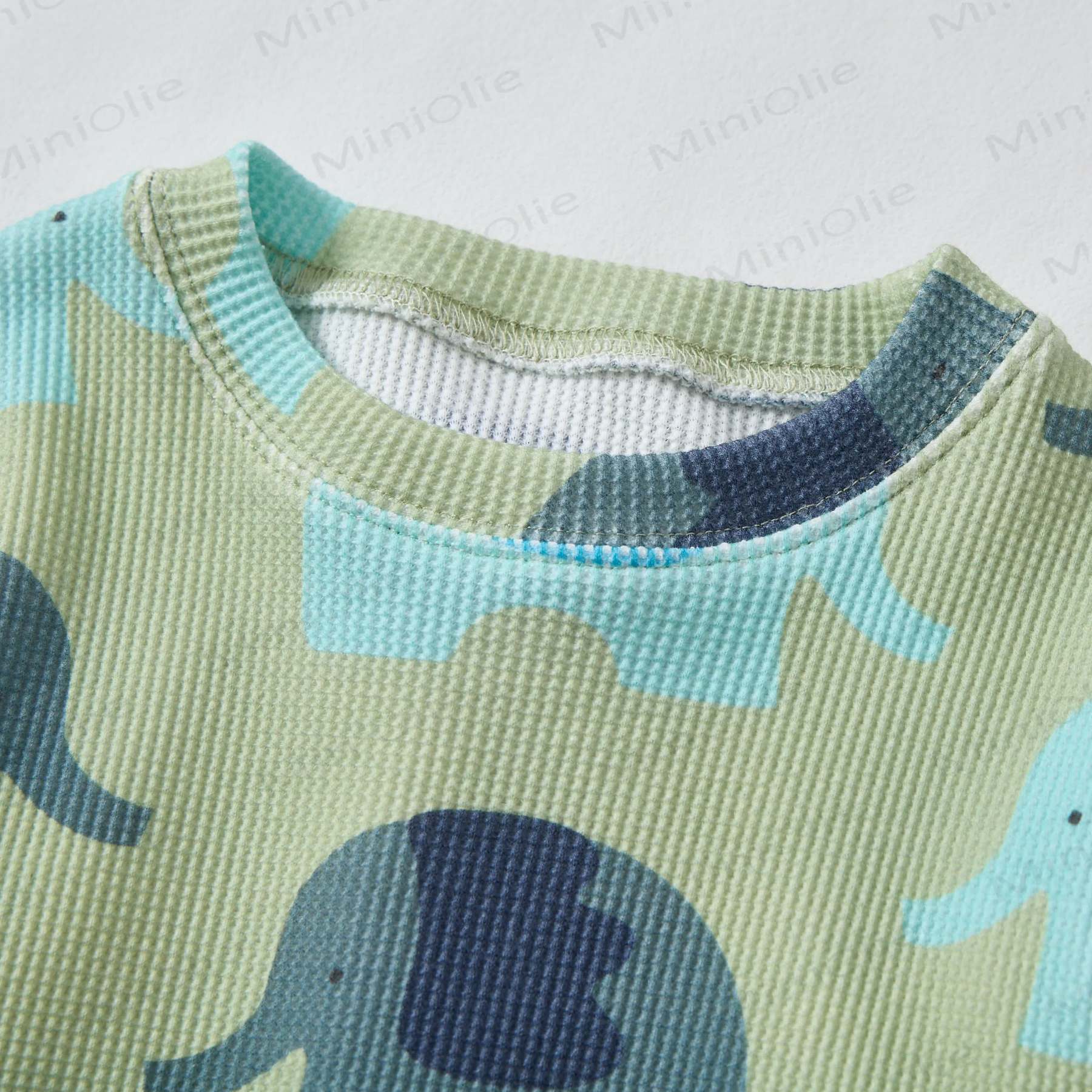 Baby Waffle Blue&Grey Elephant Sweatshirt 2-piece Set - image 3