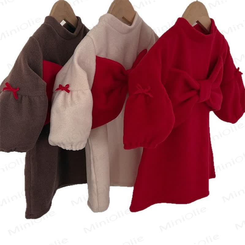 Toddler Girl Bow Solid Color Dress - image 2