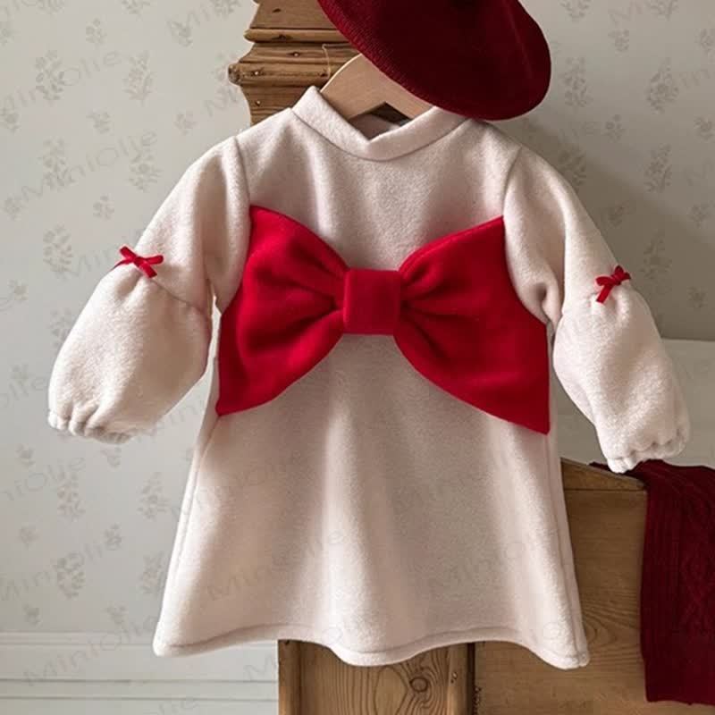 Toddler Girl Bow Solid Color Dress - Beige - 4-5Y - image 3