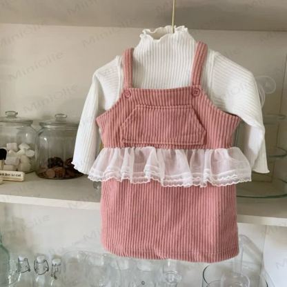 Toddler Girl Cord Patchwork Mesh Suspender Skirt - image 3