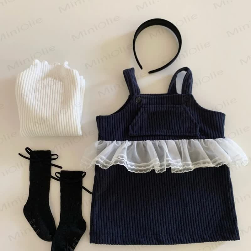 Toddler Girl Cord Patchwork Mesh Suspender Skirt - Black Skirt - 5-6Y - image 5