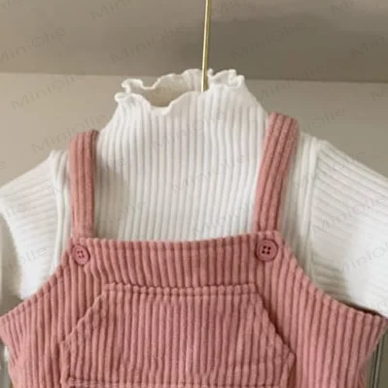 Toddler Girl Cord Patchwork Mesh Suspender Skirt - White Top - 5-6Y - image 6