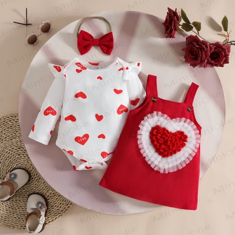 LOVE Baby Girl Bodysuit & Sleeveless Mesh Cord Dress - Red - 12-18M - image 1