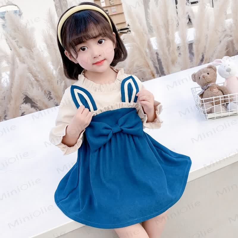 Baby Toddler Girl Bunny Bow Color Block Dress - Blue - 5-7T - image 4