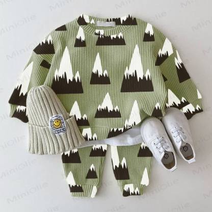 Baby Waffle Mountain Range Sweatshirt 2-piece Green Set - Green - 18-24M - image 1