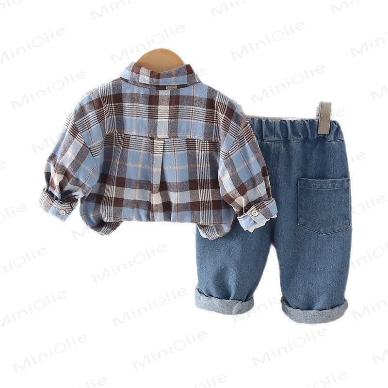 Baby Toddler Boy Dog Plaid Denim 2-piece Set - image 3