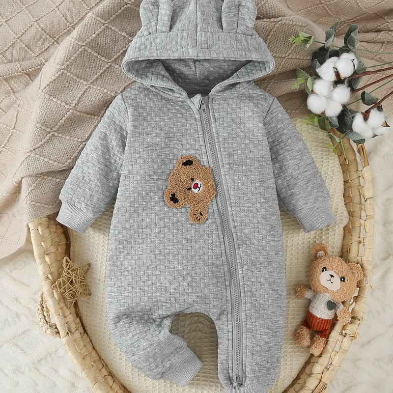 Baby Bear Zip Hooded Romper - Grey - 12-18M - image 1