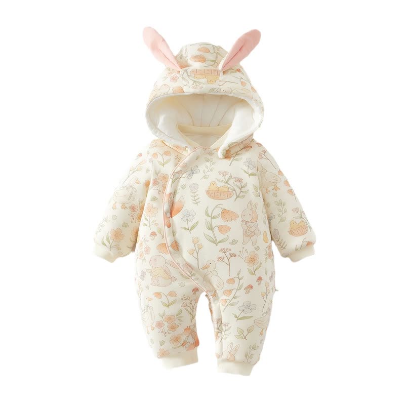 Baby Animal Fleece Lined Quilted Hooded Romper - image 2