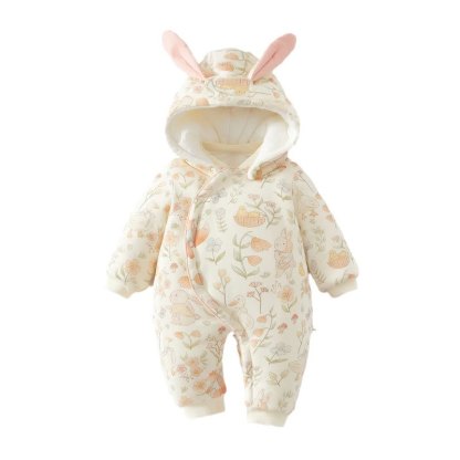Baby Animal Fleece Lined Quilted Hooded Romper - image 2