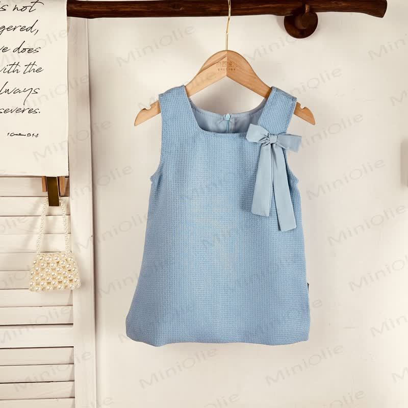 Baby Toddler Girl Bow Solid Color Dress/Top - Blue Dress - 4-5Y - image 5