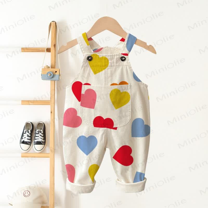 Baby Toddler Colored Hearts Beige Overalls - Beige - 3-5T - image 1