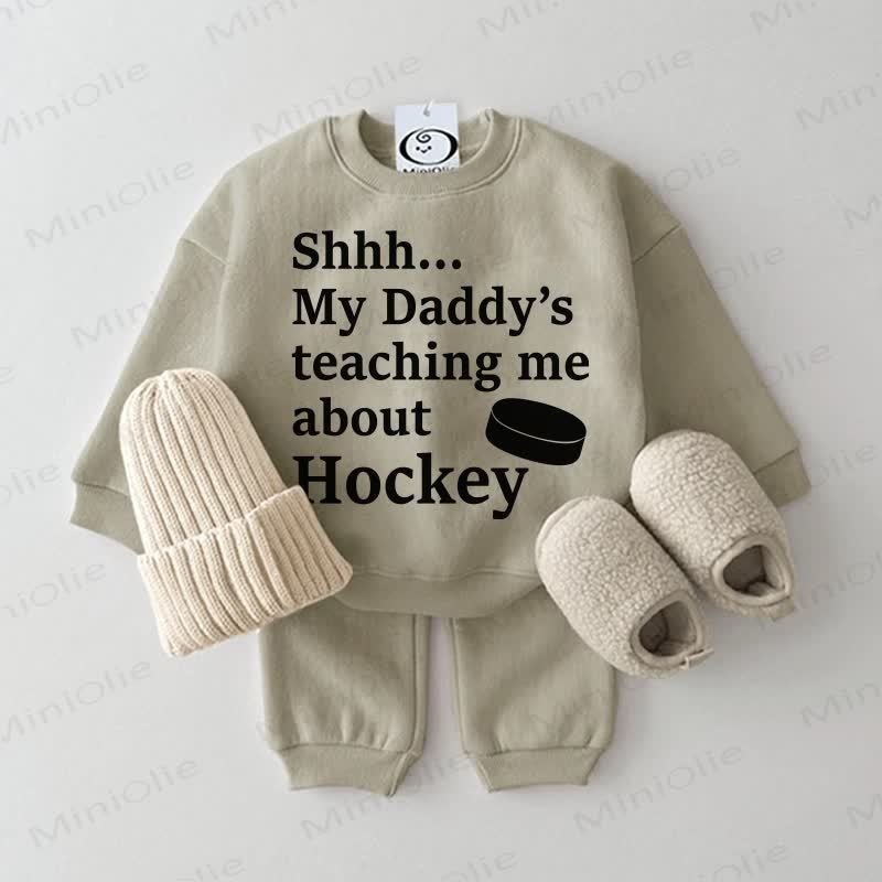 SHHH... MY DADDY'S TEACHING ME ABOUT HOCKEY Baby Grey Green 2-piece Set - Grey Green - 2-3T - image 1