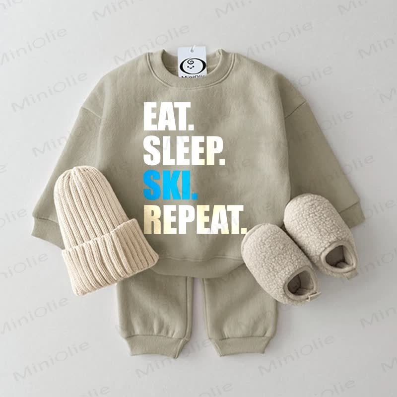 EAT. SLEEP. SKI. REPEAT Baby Grey Green 2-piece Set - Grey Green - 2-3T - image 1