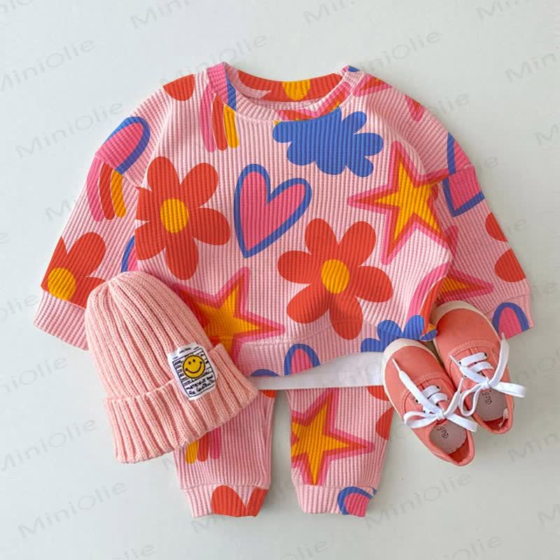 Baby Star Flower Pink Waffle 2-piece Set - Pink - 3-5T - image 1