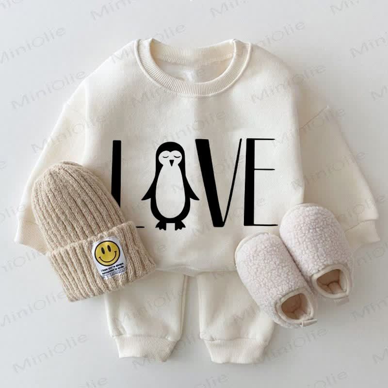 LOVE Baby Penguin White Sweatshirt 2-piece Set - White - 2-3T - image 1