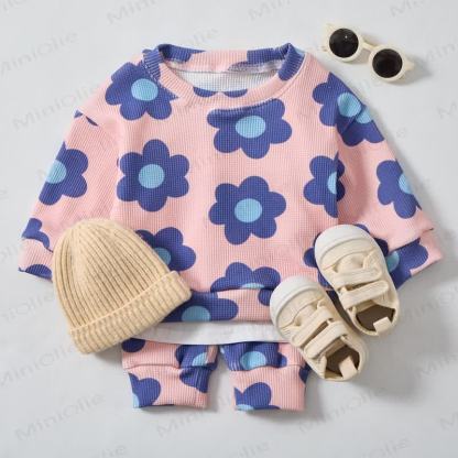 Baby Pink Waffle 2-piece Blue Floral Set - image 2
